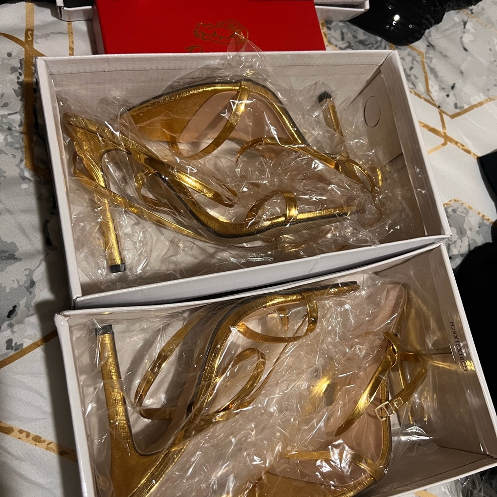 SHEIN Shiny Gold Strappy Heels